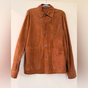 Mango Suede Shirt Jacket in Warm Cognac Brown
